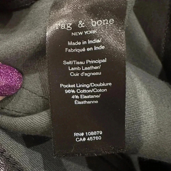 Brand new Rag & Bone Wren Leather High Rise Slim Pants Size 29 - Picture 13 of 13